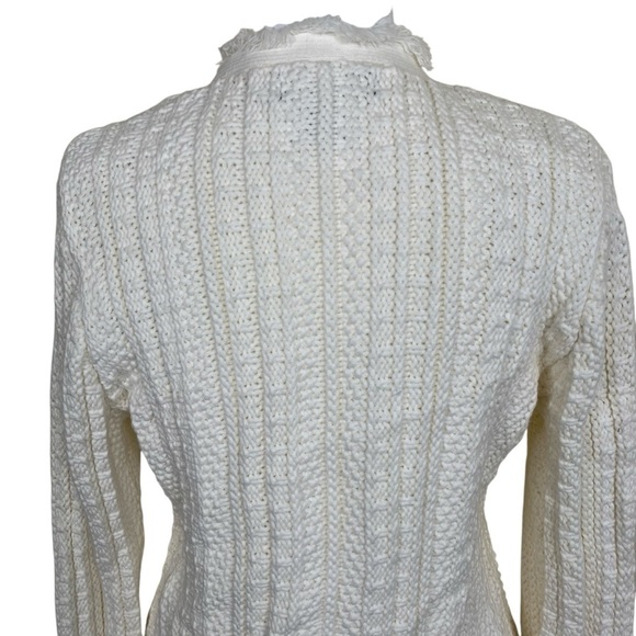 Tahari Button Up Fringe Cable Knit Cardigan Sweater Blazer Ivory Luxury Elegant - Picture 10 of 16